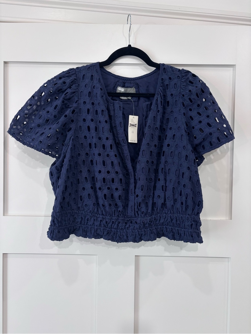NWT Anthropologie Navy Blue Eyelet Blouse Size 2X
